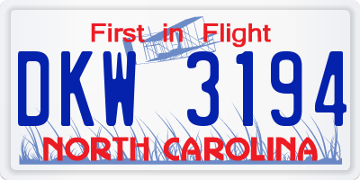 NC license plate DKW3194