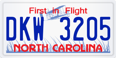 NC license plate DKW3205