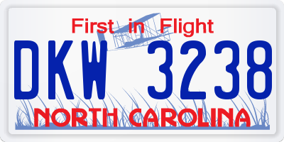 NC license plate DKW3238