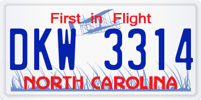 NC license plate DKW3314