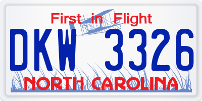 NC license plate DKW3326