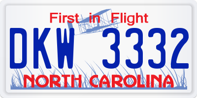 NC license plate DKW3332