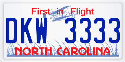 NC license plate DKW3333