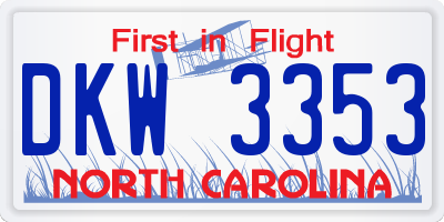NC license plate DKW3353
