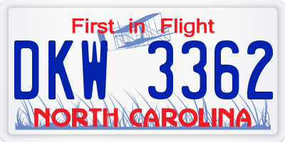 NC license plate DKW3362