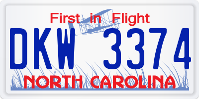 NC license plate DKW3374