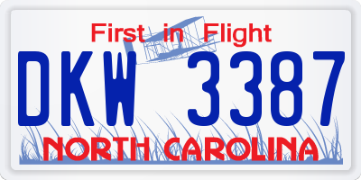 NC license plate DKW3387
