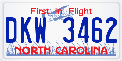 NC license plate DKW3462