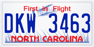 NC license plate DKW3463