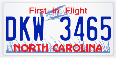 NC license plate DKW3465