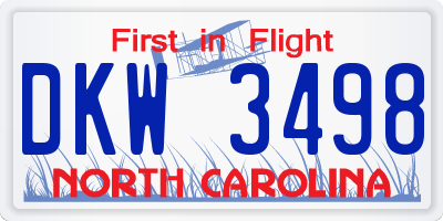 NC license plate DKW3498