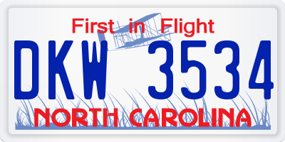 NC license plate DKW3534