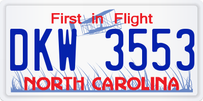 NC license plate DKW3553