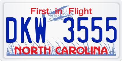 NC license plate DKW3555