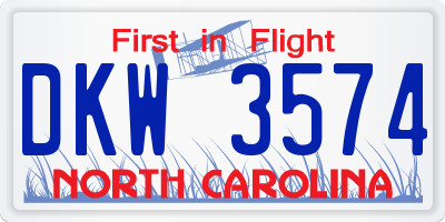 NC license plate DKW3574