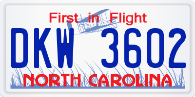 NC license plate DKW3602