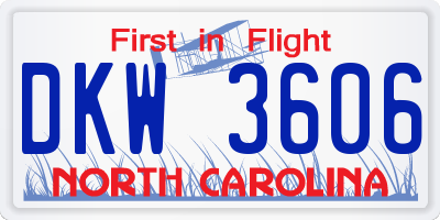 NC license plate DKW3606