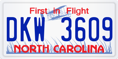 NC license plate DKW3609