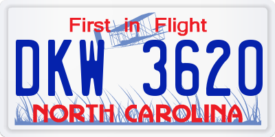 NC license plate DKW3620