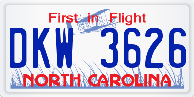 NC license plate DKW3626
