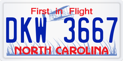 NC license plate DKW3667