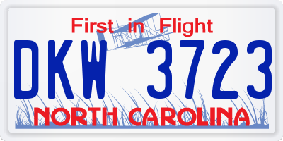 NC license plate DKW3723