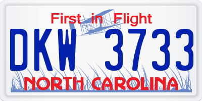 NC license plate DKW3733