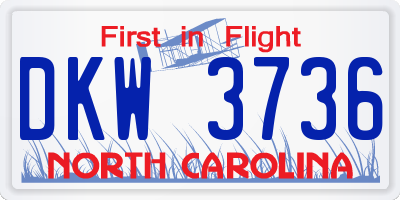 NC license plate DKW3736