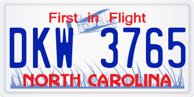 NC license plate DKW3765