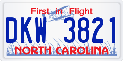 NC license plate DKW3821