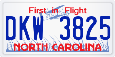 NC license plate DKW3825