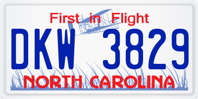 NC license plate DKW3829