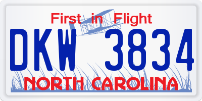 NC license plate DKW3834