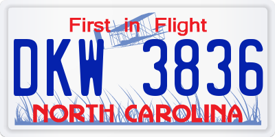 NC license plate DKW3836