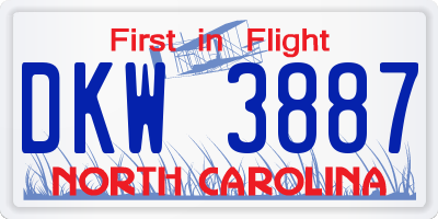 NC license plate DKW3887