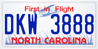 NC license plate DKW3888