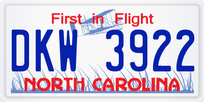 NC license plate DKW3922