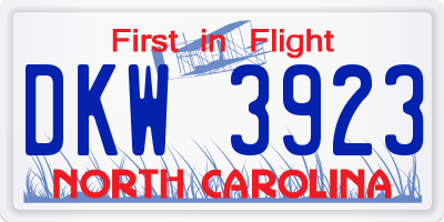 NC license plate DKW3923