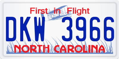 NC license plate DKW3966
