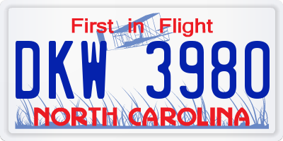 NC license plate DKW3980