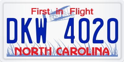 NC license plate DKW4020