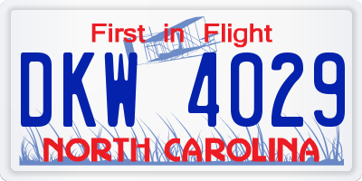 NC license plate DKW4029