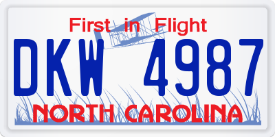 NC license plate DKW4987