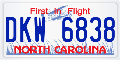 NC license plate DKW6838