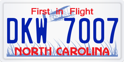 NC license plate DKW7007