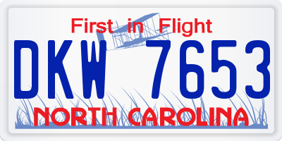 NC license plate DKW7653