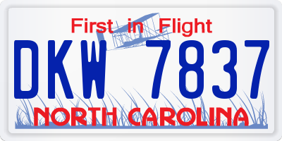 NC license plate DKW7837