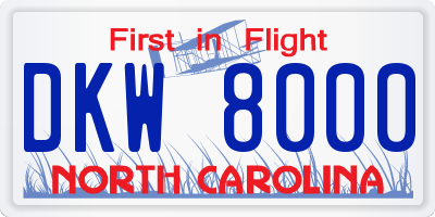 NC license plate DKW8000