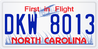 NC license plate DKW8013