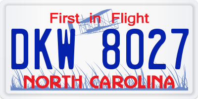 NC license plate DKW8027